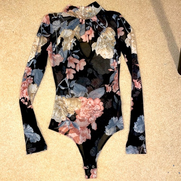 Windsor Tops Sexy Mesh Floral Long Sleeve Bodysuit Poshmark